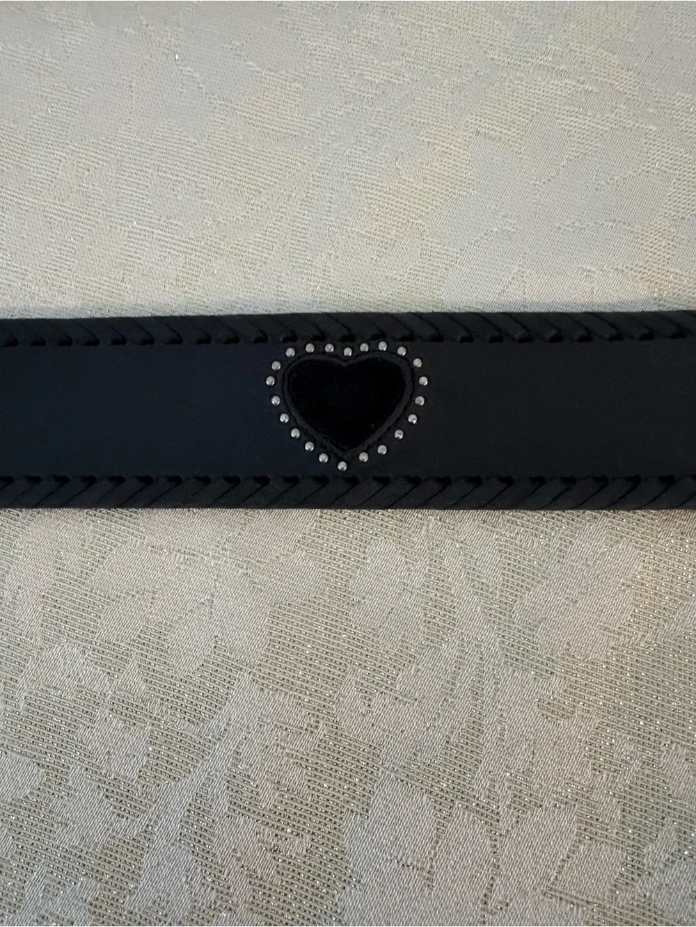 Brighton Gray and Black Heart Belt with Heart Stud Accent and Whipstitch Edges